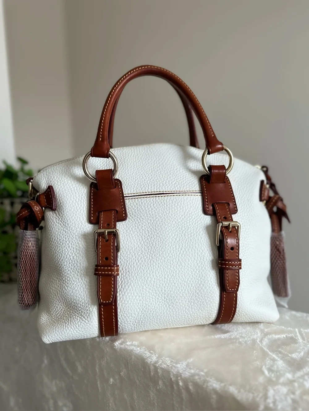 Dooney & Bourke Pebble Leather Bristol Satchel in Pure White EUC